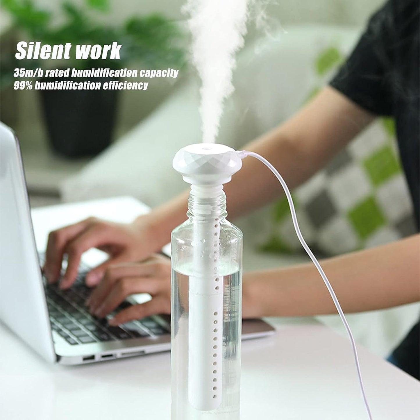 Mini Portable Humidifier for Car, Personal USB Powered Bedroom Quiet Humidified Ultrasonic Cool Mist Humidifier Plants, Car, Travel, Office, Hotel (1 Pc)