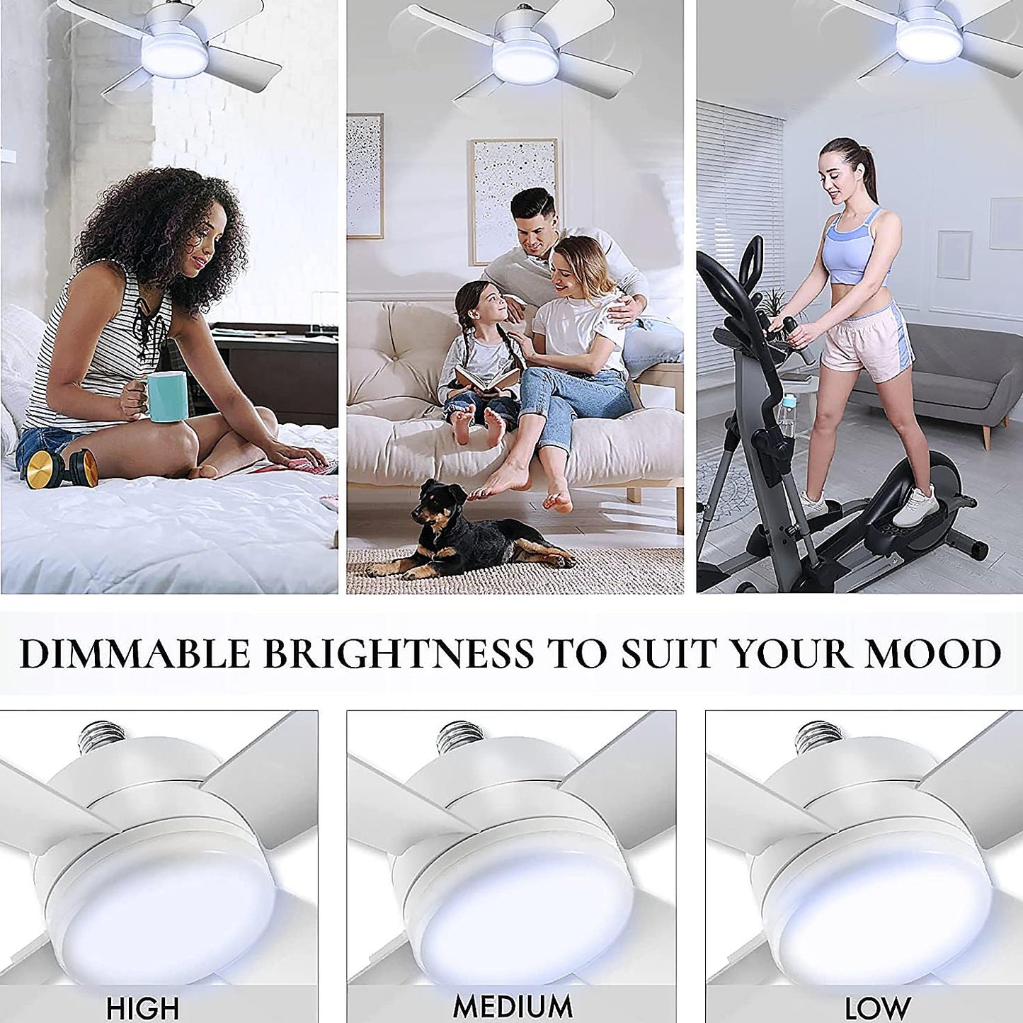 Original Cool LED Socket Fan Light โ Ceiling Fan Replacement, 1000 Lumens/5000K, Remote Controlled (Remote Battery Not Included)