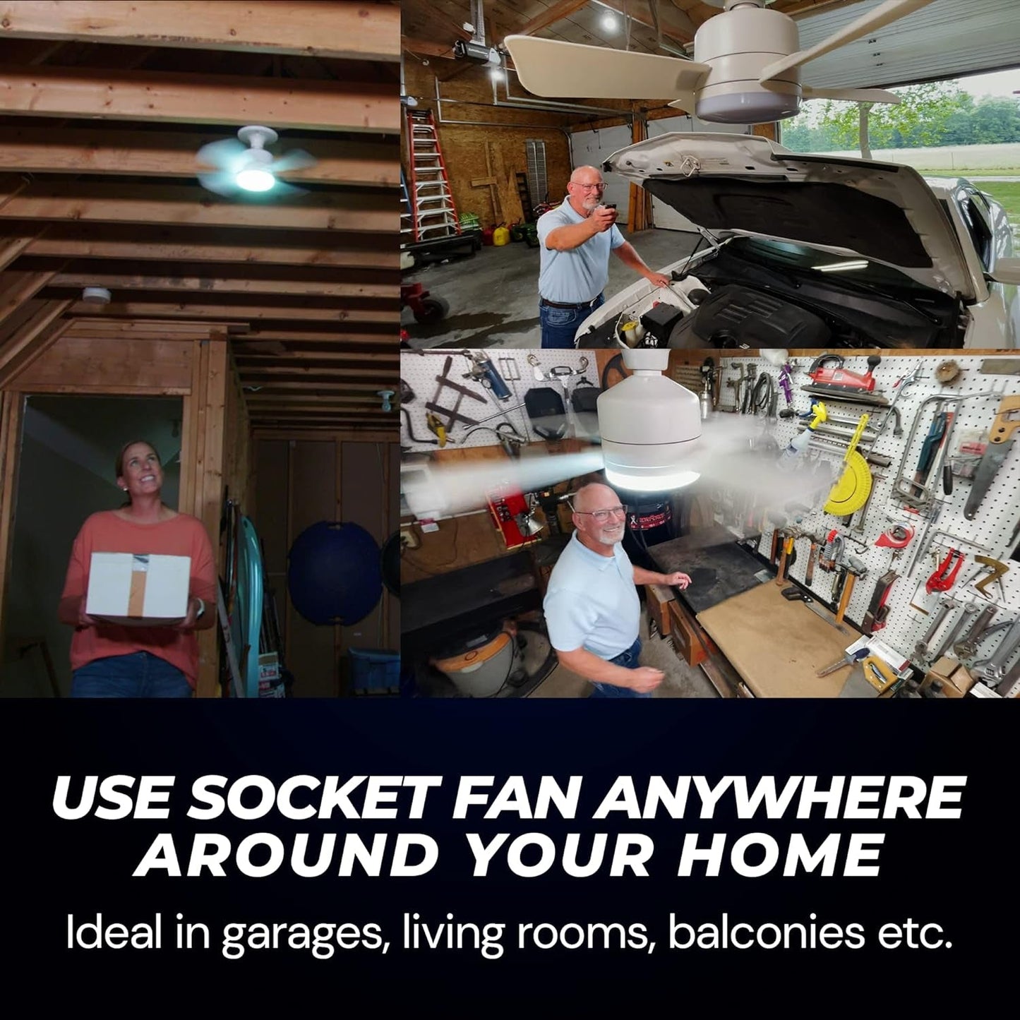 Original Cool LED Socket Fan Light โ Ceiling Fan Replacement, 1000 Lumens/5000K, Remote Controlled (Remote Battery Not Included)