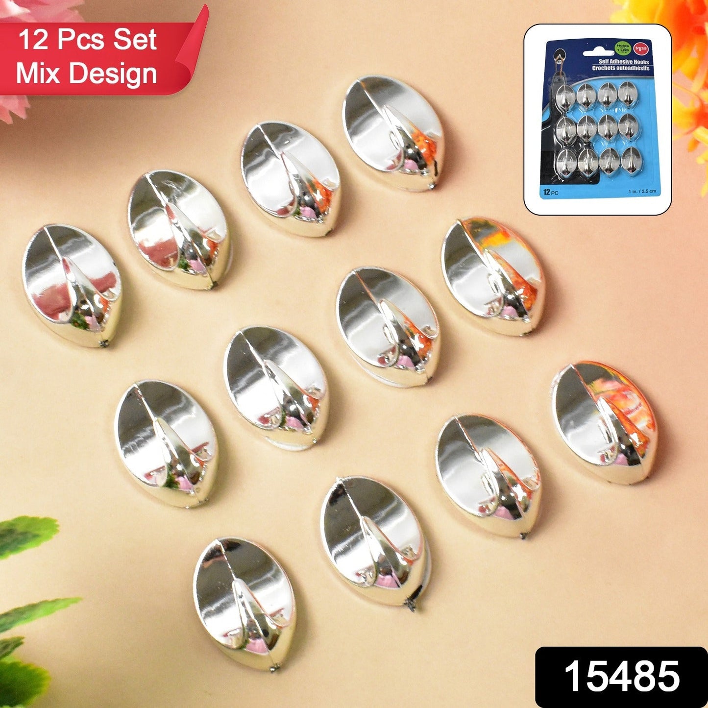 Plastic Multipurpose Wall hanging hook (12 Pcs Set / Mix Design)